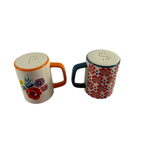 Pioneer Woman Salt Pepper Shakers Flee Market Pattern Ceramic 3.5" Tall - Picture 1 of 7